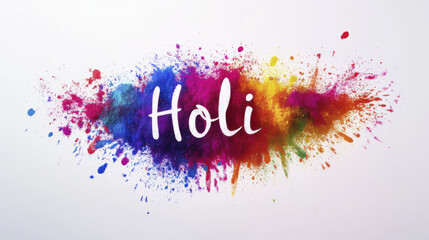 Obraz premium Vibrant Holi festival banner with colorful powder splashes and joyful expression