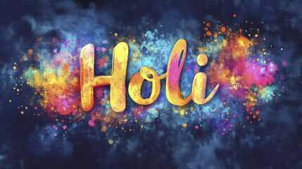 vibrant Holi banner featuring colorful splashes and artistic lettering evokes joy and celebration