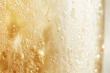 Obraz premium Abstract image of golden liquid with numerous bubbles and sparkles, creating a shimmering, luxurious texture.