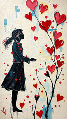 Fototapeta premium Valentine's Day card design. Illustration with oil paint. Pattern for printing on wall decorations, covers, wallpapers