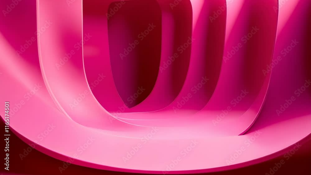 Poster bright pink abstract curves create a smooth, flowing design with shadows and depth in a vibrant sett