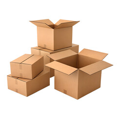 Fototapeta premium Stacked cardboard boxes for shipping - A group of cardboard boxes of varying sizes stacked together, ideal for shipping, packaging, storage, or moving purposes.