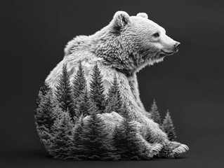 Obraz premium Bear and Forest Double Exposure