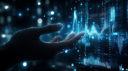 Digital interaction hand engaging with data visualization virtual space infographic environment innovative concept