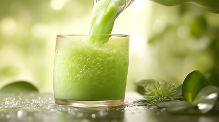Refreshing Green Beverage Pouring Into Glass