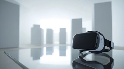 VR Headset on Reflective Surface in Modern Setting