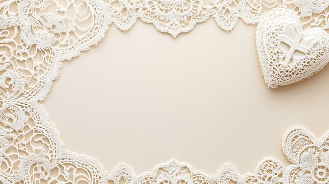 White Lace Border Frames Heart Shaped Cross