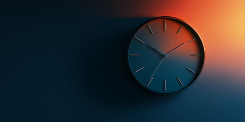 A metallic wall clock with soft gradients and warm light accents, highlighting modern elegance and functionality