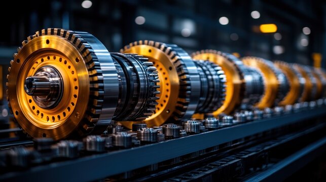 Close-up of industrial machinery components on a production line.