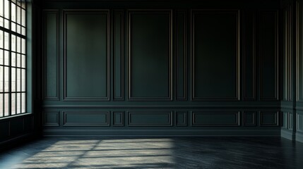 dark black wall with classic paneling