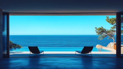 Obraz premium Balconi with both of chairs and sea view, modern terrace minimalist