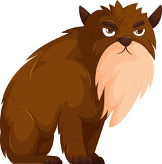 Illustration of a cartoon brown bear with a grumpy expression, featuring exaggerated features and a fluffy beige beard.