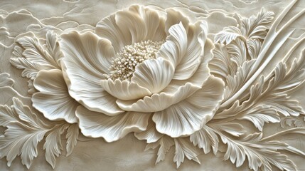Elegant 3D Floral Pattern Intricate Beige Flower Wall Art Texture