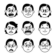Funny Retro Cartoon Faces Black and White Vintage Mascot Stickers