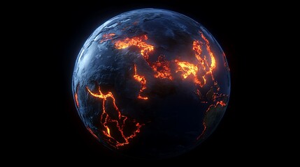 Volcanic eruption simulation earth digital art sci-fi environment aerial view climate change awareness