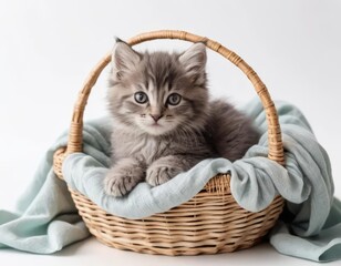 little kitten in basket