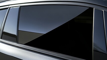 Side view of car window tint, ceramic film provides heat rejection and UV protection with stable color, car film installed on the glass surface of the , selected focus car tinting service