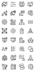 Action plan set of web icons in line style. Strategy action planning icons for web and mobile app. Containing strategy, analysis, planning, strategy, analysis, tasks, goal, implementation and more