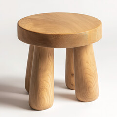 Modern round wooden stool with smooth surface and rounded legs, ideal for contemporary living spaces and minimalist interior design accents
