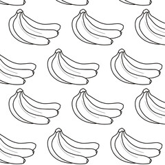 Banana seamless pattern background, vector banana white line art illustration on a white background. Hand drawn outline illustration. 