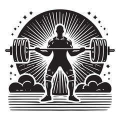 Powerlifting Silhouette Vector Illustration, Solid White Background.