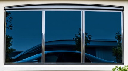 Obraz premium Side view of car window tint, ceramic film provides heat rejection and UV protection with stable color, car film installed on the glass surface of the , selected focus car tinting service