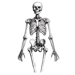 Anatomical skeleton sketch with features isolated on transparent background