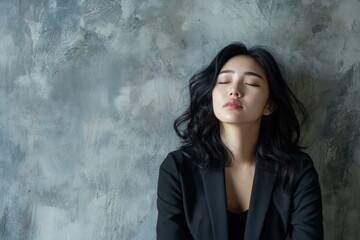 Serene Portrait of a Young Woman Against a Textured Wall