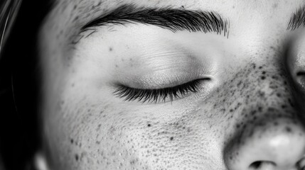 Fototapeta premium Close-up Portrait of a Person with Freckles and Closed Eyes