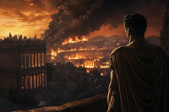 Nero Watches Rome Burn: A Digital Painting of Ancient Rome in Flames