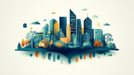 A cityscape with a large building in the middle