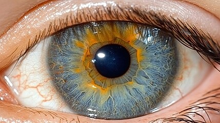 Close-Up View of Human Eye with Intricate Color Patterns and Textures