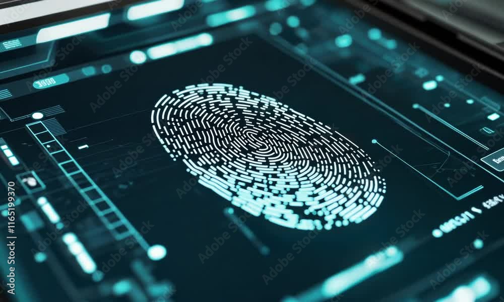 Poster digital fingerprint scan biometric technology authentication system security