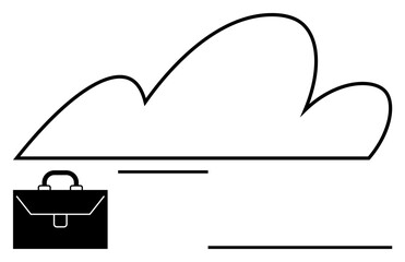 Bold cloud outline paired with a modern briefcase icon. Ideal for technology, data storage, business concepts, remote work, minimal designs, digital infrastructure, abstract line flat metaphor