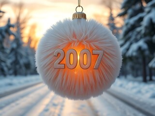 red christmas ball on snow happy new year 2007