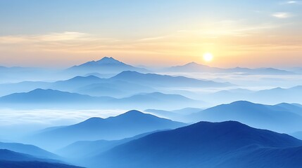 Obraz premium Serene Sunrise Over Misty Mountain Ranges
