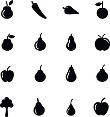 Fruit icons set featuring apples, pears, and citrus slices in minimalist black and white style