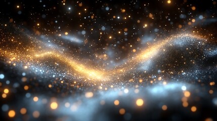 Fototapeta premium Golden and Silver Sparkling Dust Waves Abstract Background