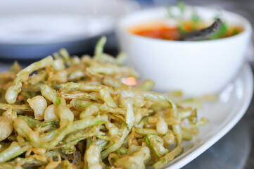 fried vegetable or fried morning glory or crispy morning glory , deep fried morning glory