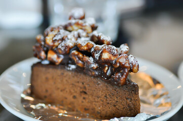 chocolate cake or dark chocolate cake with chocolate crumble