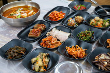 Boiled Pork Slices with Kimchi. Korean food