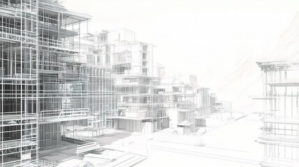 Fototapeta premium Modern City Wireframe Blueprint Illustration Under Construction
