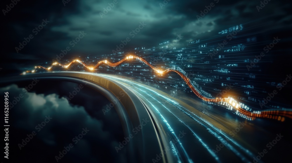 Aufkleber Futuristic Data Highway with Flowing Light Trails and Digital Elements Symbolizing Rapid Movement and Technology in a Digitalized World