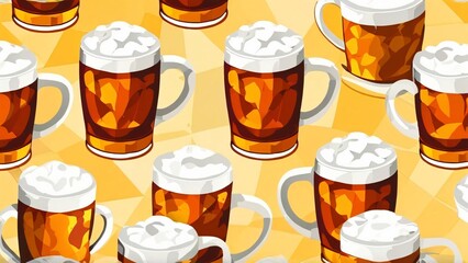 Cartoon Background for International or National Beer Day: Fun and Playful Design in Cheerful Colors