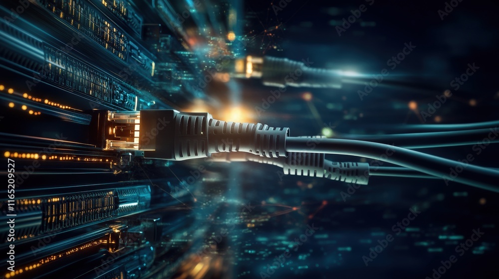 Leinwandbilder Futuristic Ethernet Cable Connecting Data Networks in a Dynamic Digital Environment with Glowing Lights and Motion Effects Representing Connectivity and Technology