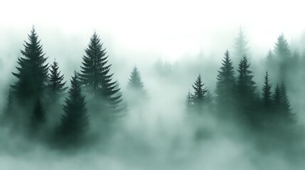 Obraz premium Misty Forest Pines Enveloped In Foggy Air