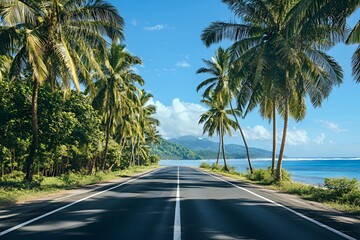 Tropical Road Leading To A Scenic Ocean View