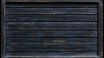Fototapeta premium Dark Blue Wood Paneling, Rustic Texture Background, Shows Aged Horizontal Wooden Planks with Frame, Beautifully Distressed