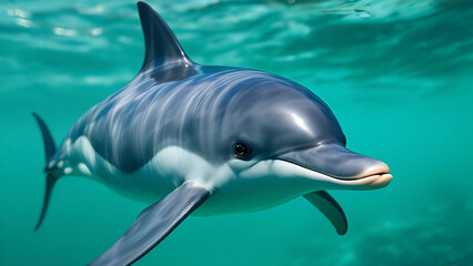Naklejka premium Critically Endangered Vaquita Dolphin Swimming in the Clear Waters of the Gulf of California