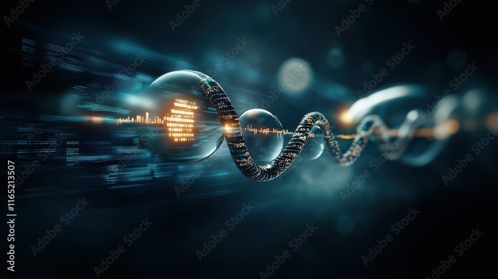 Aufkleber Futuristic Digital Wave Representing Data Transmission with Abstract Elements and Spheres Highlighting Technology and Innovation Concepts
